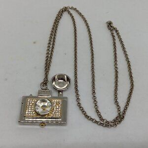 Geneva 7989 "SLR Camera" Silver Tone Pendant Watch on 30" Chain - NEW BATT